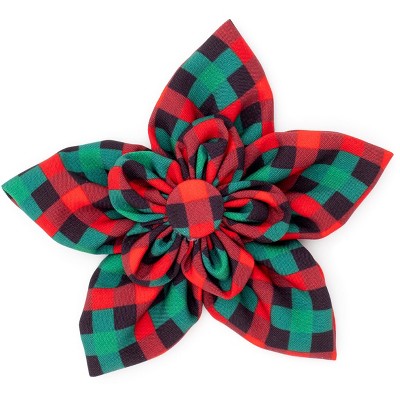 The Worthy Dog Holiday Check Flower Adjustable Collar Attachment Accessory