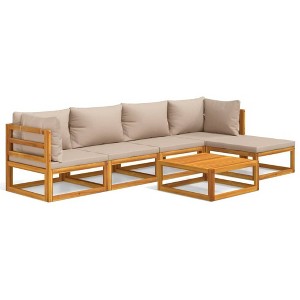 vidaXL Patio Furniture Set Patio Lounge Set Sofa with Cushions Solid Wood - 2x Corner 2x Middle Footrest Table Taupe - 1 of 4