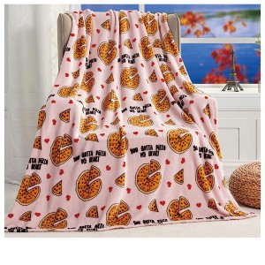Plazatex Pizza My Heart Micro plush Decorative All Season Multi Color 50" X 60" Throw Blanket - 1 of 3