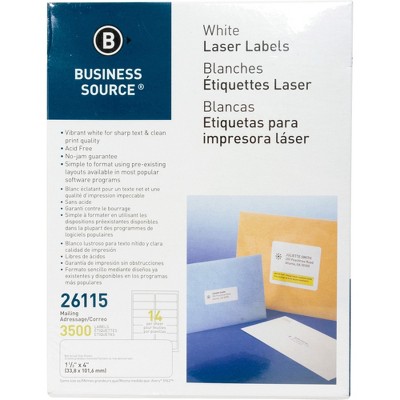Business Source Mailing Labels Laser 1-1/3"x4" 3500/PK White 26115