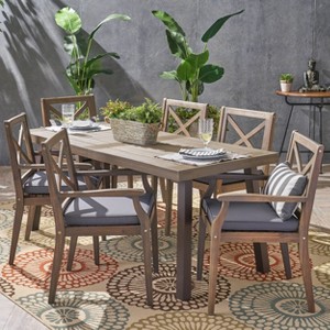 Juniper 7pc Acacia Wood Dining Set - Gray/Dark Gray - Christopher Knight Home - 1 of 4
