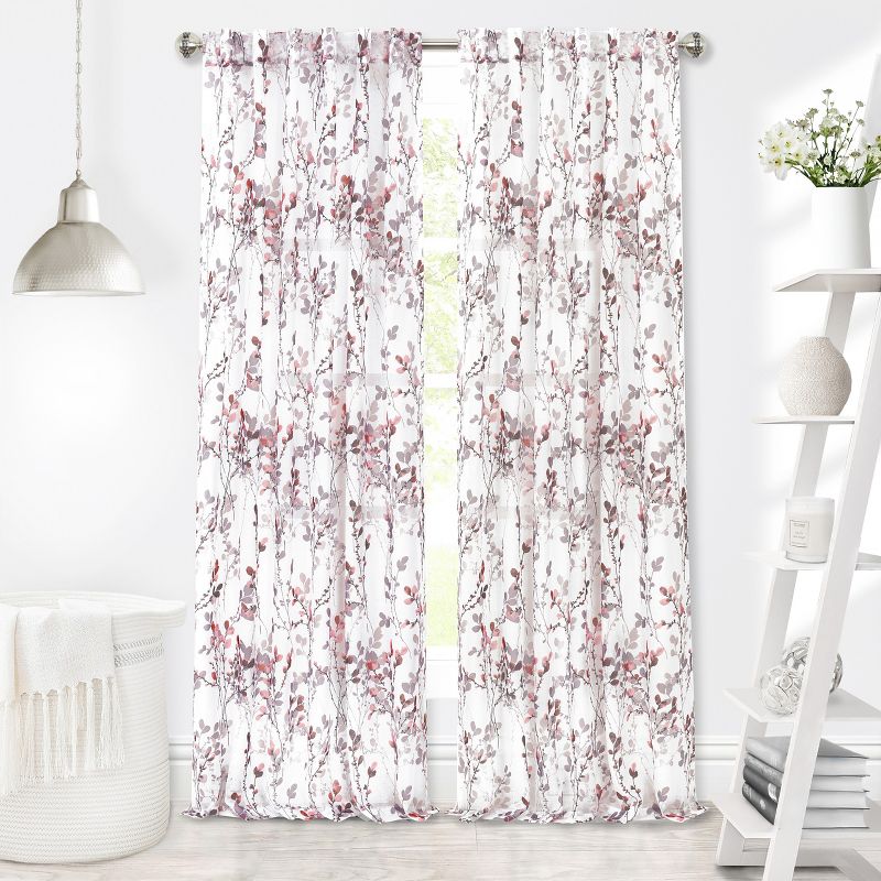 Kate Aurora 2 Piece Shabby Chic Cherry Blossom Designed Airy Sheer Rod Pocket & Back Tab Curtain Panels, 2 of 6