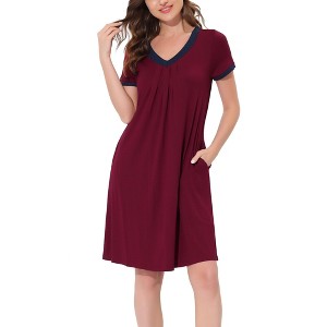 cheibear Women's Soft V-Neck Summer Pajama Lounge Dress with Pockets Nightgowns - 1 of 4