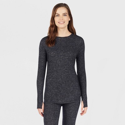 Warm Essentials By Cuddl Duds Women's Sweater Knit Thermal Crewneck Top -  Dark Charcoal Xl : Target