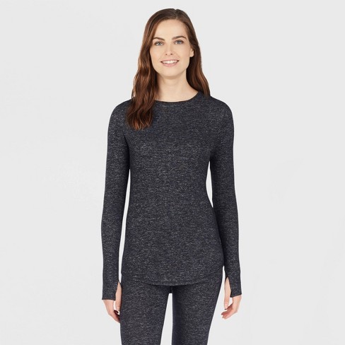 Warm Essentials By Cuddl Duds Women's Sweater Knit Thermal Crewneck Top -  Dark Charcoal M : Target