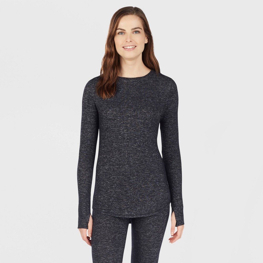 Warm Essentials by Cuddl Duds Women's Sweater Knit Thermal Crewneck Top - Dark Charcoal XL