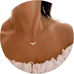14K Gold Plated Pearl Necklace for Women, Handmade Dainty Everyday Jewelry Three Pearl-Gold - 1 of 4