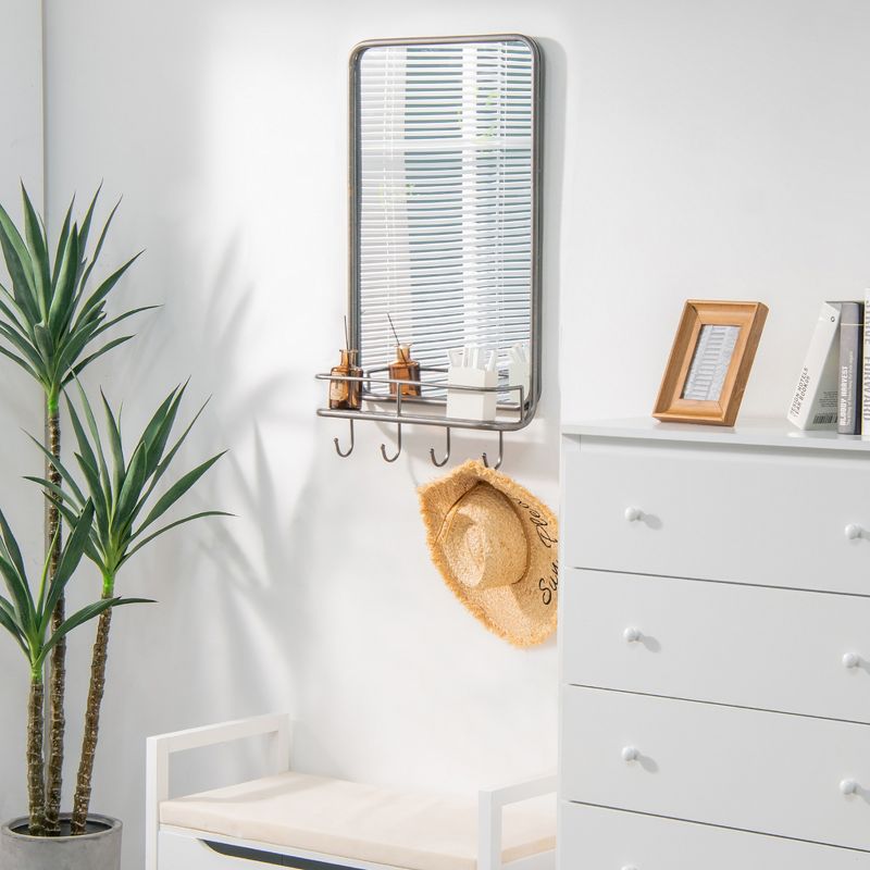 Costway Wall Bathroom Mirror w/ Shelf Hooks Sturdy Metal Frame for Bedroom Living Room, 3 of 11