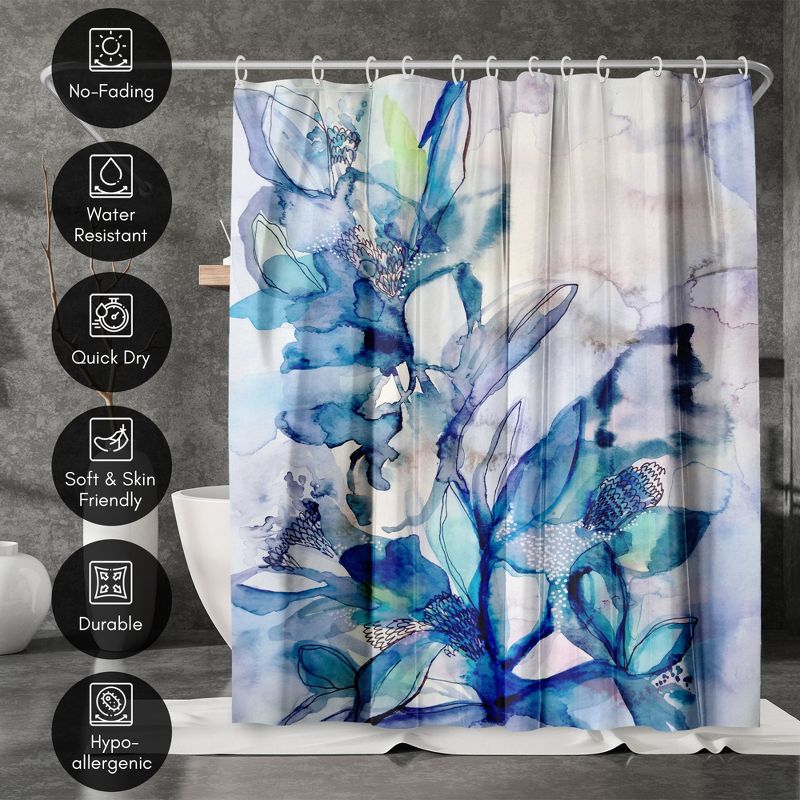 Americanflat 71" x 74" Shower Curtain, Aqua Floral by Hope Bainbridge, 5 of 7