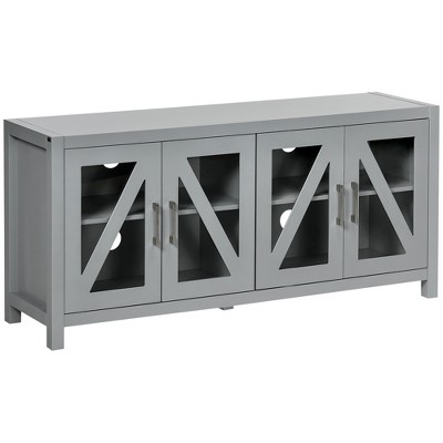 HOMCOM TV Cabinet Stand for TVs up to 58", Entertainment Center with Adjustable Shelves, 4 Glass Doors and 4 Cable Holes for Living Room