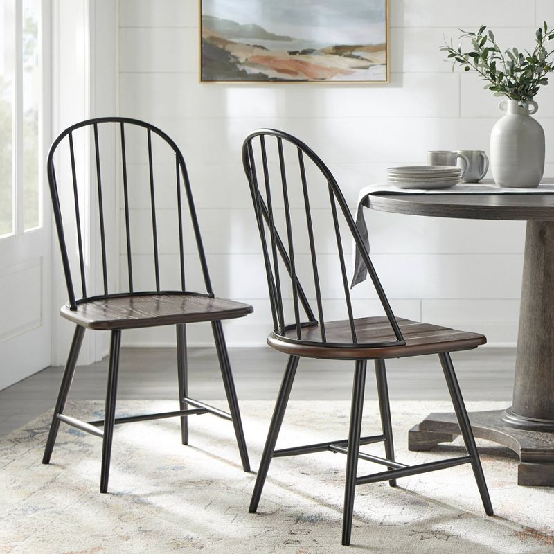Set of 2 Milo Windsor Metal with Wood Seat Dining Chairs Black/Espresso Brown - Buylateral, 3 of 13