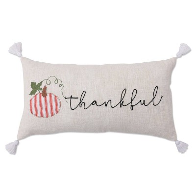 13"x25" Oversized Thankful Lumbar Throw Pillow Natural/Orange/White - Pillow Perfect: Indoor Polyester Fill, Classic Pattern Design