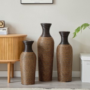 Angel Sar Hand Woven Rattan Floor Vase, Tall Vase, Two-Tone Finish, Flower Decorative Vase - 1 of 4