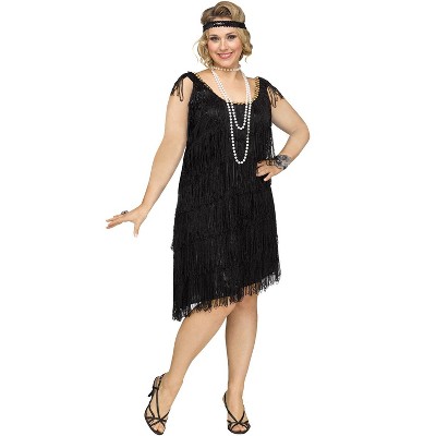 Fun World Shimmery Flapper Plus Size Costume (Black), 1XL
