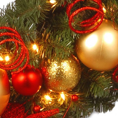 28" Prelit Red and Gold Christmas Wreath with Ribbon