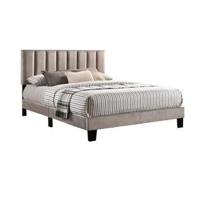 Queen Platform Bed with Channel Tufted Headboard Gray - Benzara