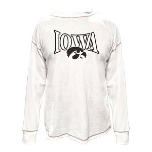 NCAA Iowa Hawkeyes Women's Plus Size Long Sleeve Fashion Crew Neck Fleece White Sweatshirt - 1 of 3