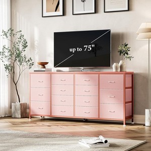63" W White Dresser TV Stand for 65 70 75 Inch TV, 14 Drawer for Bedroom with Power Outlets, Large Long Fabric Dresser - 1 of 4