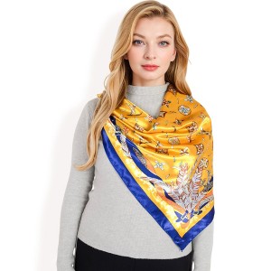 Anna-Kaci Women's Vintage-Inspired Satin Square Scarves with Vibrant Patterns and Bold Feather and Butterfly Motifs - 1 of 4