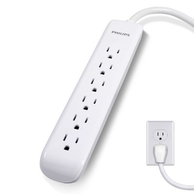 Philips 6-Outlet Surge Protector with 4ft Extension Cord, White