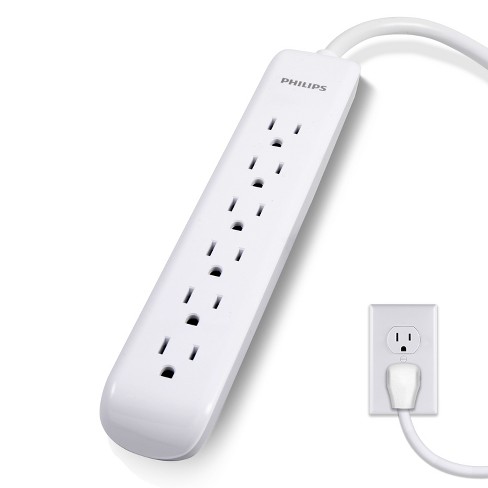 Philips 6-outlet Surge Protector With 4ft Extension Cord, White