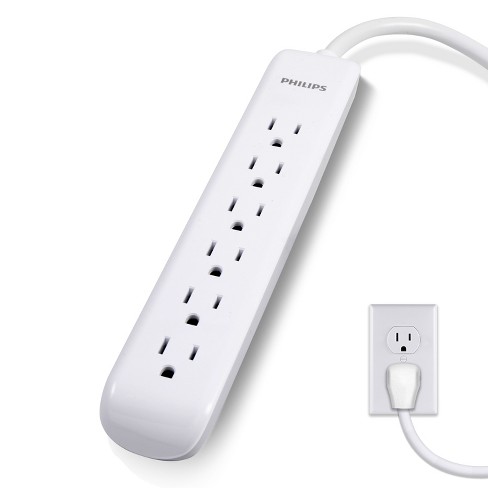 Philips 6-Outlet Surge Protector with 4ft Extension Cord, White - image 1 of 4