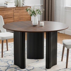 Wooakway 46" Two-tone Round Oak Dining Table with 3 Legs Kitchen Table with Solid Wood Base for 4 - 1 of 4