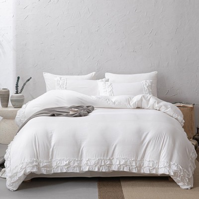 Ruffle Duvet Cover Set – Pleated Shabby Chic Bedding with Pillowcases, Soft Washed Microfiber, Elegant Boho Farmhouse Style