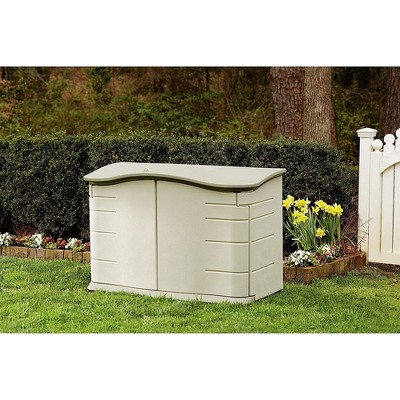 Olive and Sandstone Resin Small Horizontal Storage Shed with Shelving