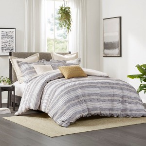 Gulches 9 Piece King/Cal King Oversized Chenille Jacquard Striped Comforter Set with Euro Shams and Throw Pillows - 1 of 4