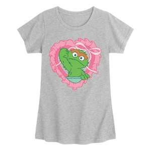 Girls' - Sesame Street - Oscar Coquette Fitted Short Sleeve Graphic T-Shirt - 1 of 3