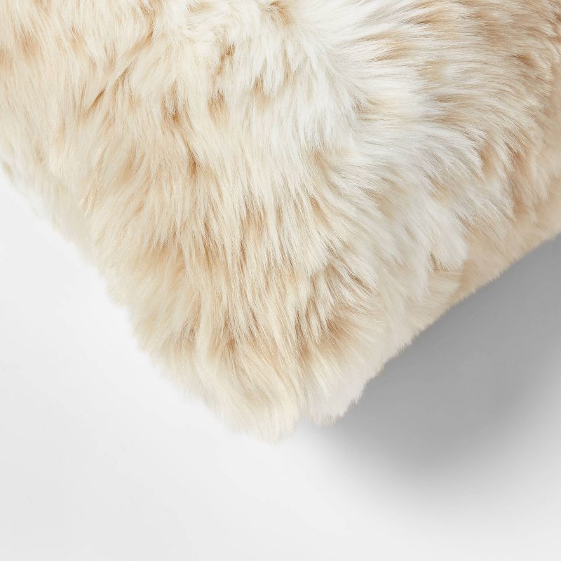 Oversized Snow Leopard Long Faux Fur Square Throw Pillow Neutral - Threshold&#8482;, 4 of 5