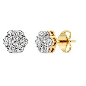 Gilded Lab-Grown Diamond 7 Stone Flower Earrings in 925 Sterling Silver & 14KT Yellow Gold-Plated Silver | 1/4, 1/2, 1, 2 Carat Total Weight - 1 of 4