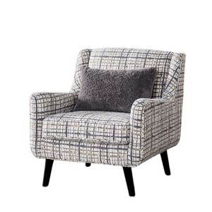 Royal Hampton Accent Chair, 1 Accent Pillow, Black and White Plaid, Solid Wood - 1 of 4