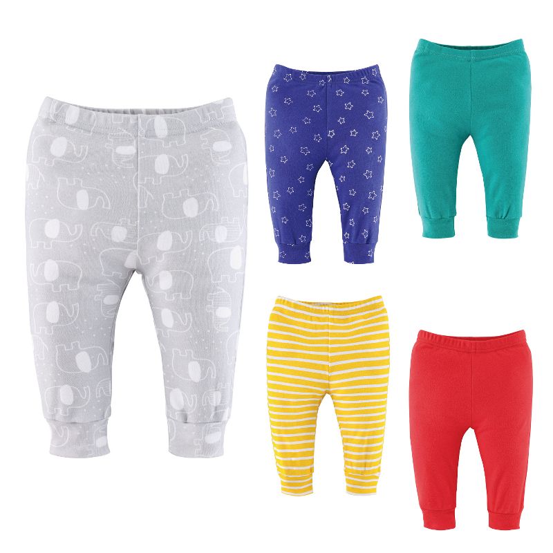 The Peanuthsell 5-Pack Elephant Brights Baby Pants for Boys and Girls, Newborn to 24 Months, 1 of 7