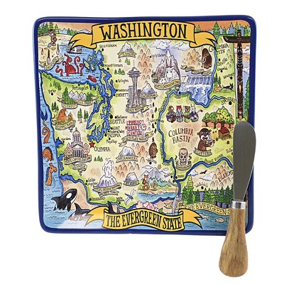 Tabletop 8.0" Washington Souvenir Plate Cheese Spreader Evergreen Certified International  -  Serving Platters