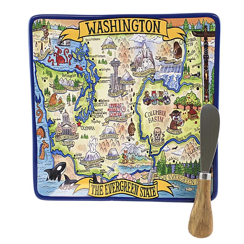 8.0 Inch Washington Souvenir Plate Cheese Spreader Evergreen Serving Platters, 1 of 4