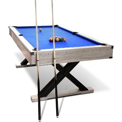 Nasitip 7 FT Pool Table with Cues, Balls, Brush & X-Leg Base, Black Cloth, Rustic Grey Finish, 84" Game Table for Home Recreation
