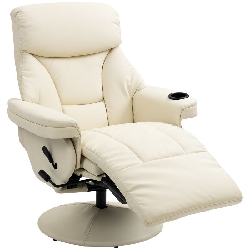 HOMCOM Manual Recliner, Swivel Lounge Armchair with Side Pocket, Footrest and Cup Holder for Living Room, Cream White, 4 of 7