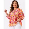 Agnes Orinda Women's Plus Size V Neck Babydoll 3/4 Lantern Sleeve Casual Floral Flowy Blouses - 2 of 4