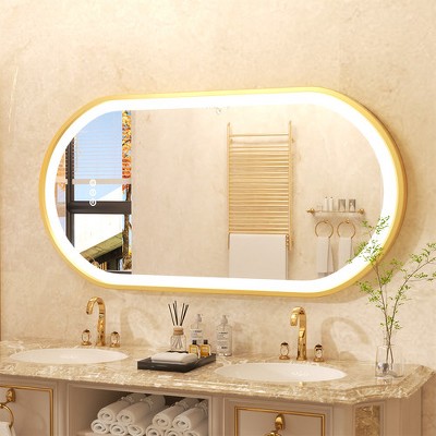 ARTLOGE LED Bathroom Mirror with Demister & Touch Sensor Modern Wall Mirror Golden Frame
