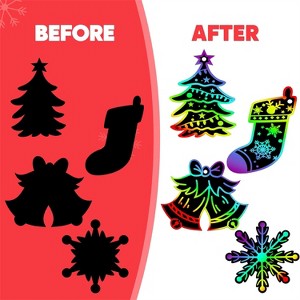 Joyfy 48-Pack Christmas Scratch Art Ornaments – Snowman, Snowflakes, Tree & Reindeer DIY Craft Kit for Kids, Rainbow Hanging Deco - 1 of 4