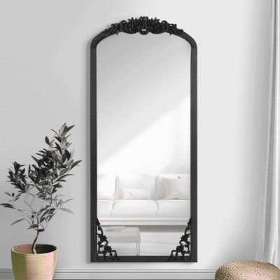 Lirago Arch Solid Wood Mirror Ornate Mirror Wall Mirror Retro Mirror with Carved Frame 67*28 Black