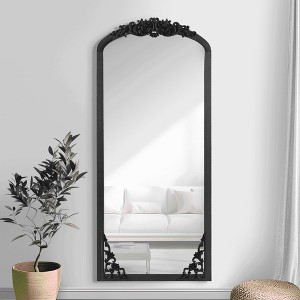 Lirago Arch Solid Wood Mirror Ornate Mirror Wall Mirror Retro Mirror with Carved Frame 67*28 Black - 1 of 4