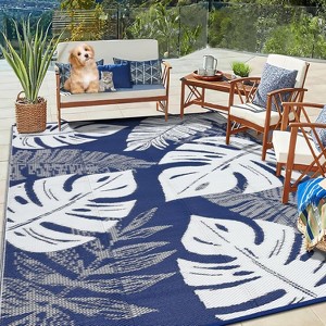 Waterproof Outdoor Reversible Rug, Boho Leaves Plastic Straw Mat for Patio, RV, Deck, or Beach - 1 of 4
