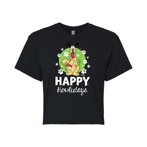 Women's - Disney - Happy Howlidays Pluto Cropped Graphic T-Shirt - 1 of 4