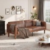 75" Futon Sofa Bed Convertible Sleeper Couch, Faux Leather Loveseat, Mid-Century Modern Small Sofa with Recliner & Twin-Size Flat Bed, Brown - 3 of 4