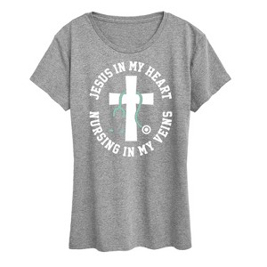 Women's - Instant Message - Jesus In My Heart Nursing In Veins Short Sleeve Graphic T-Shirt - 1 of 4