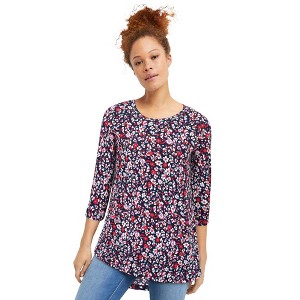 ellos Plus Size Three-Quarter Sleeve Curved Hem Tunic - 1 of 3