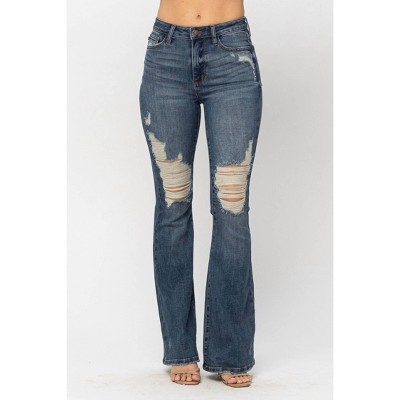 Women's Destroyed Knee Flare Jean - Judy Blue